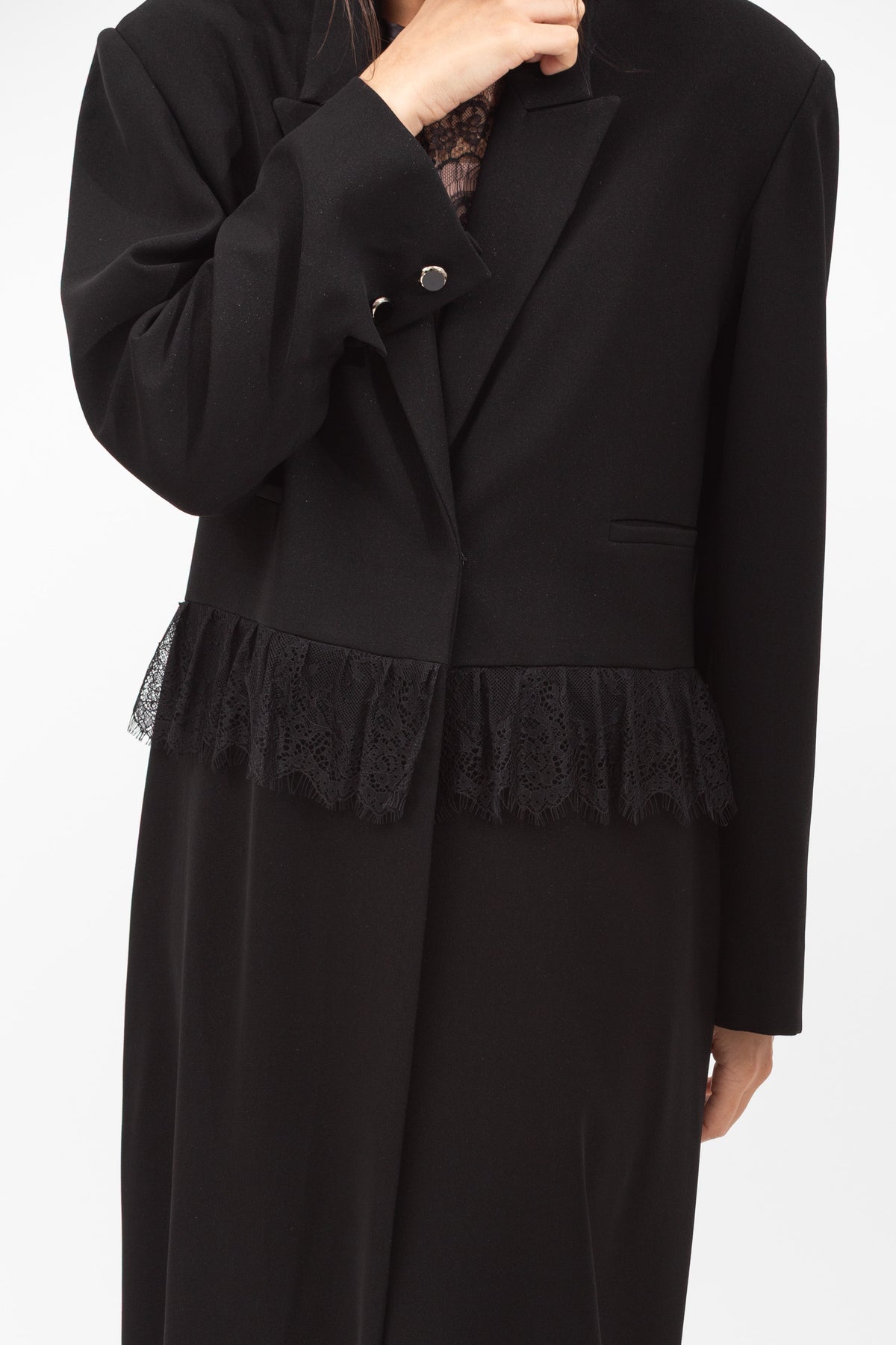 Tuxedo Abaya with Lace Belt in Black RTW