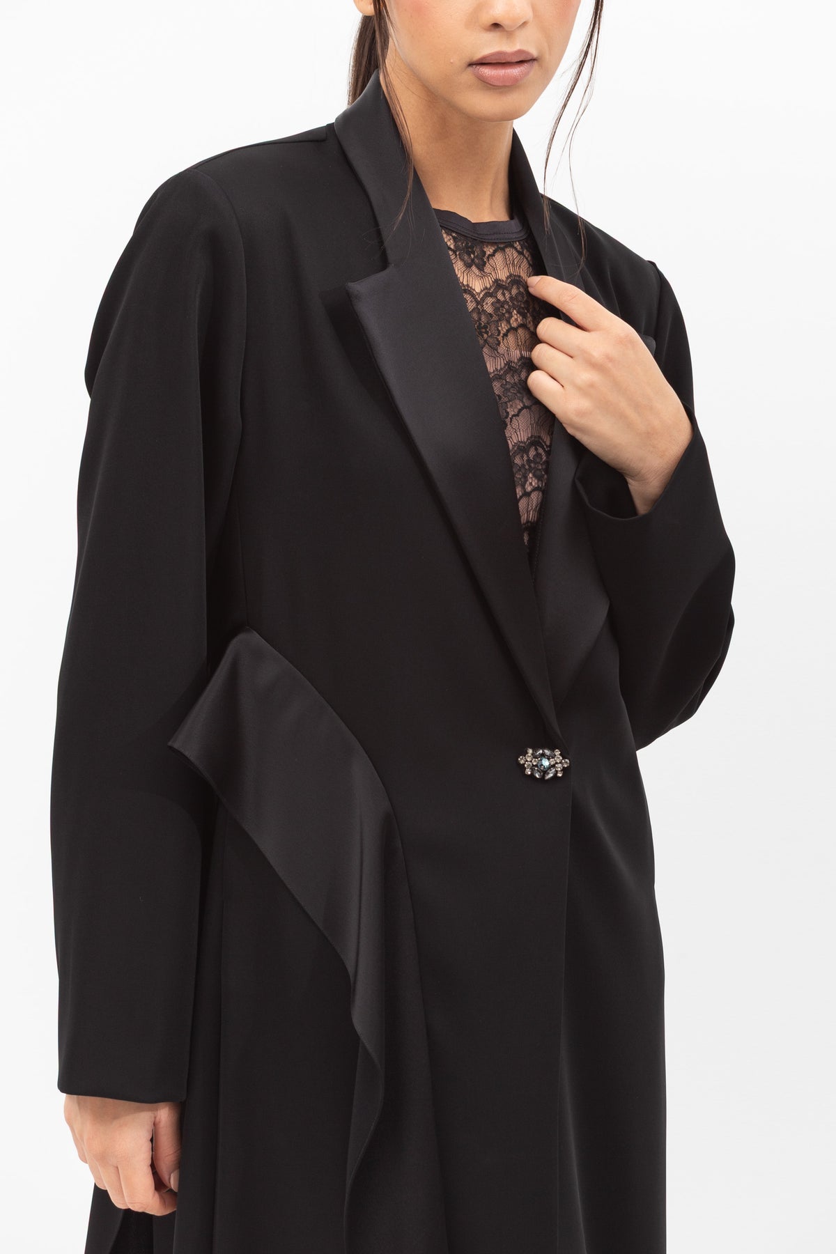 Tuxedo Abaya with Sash in Black