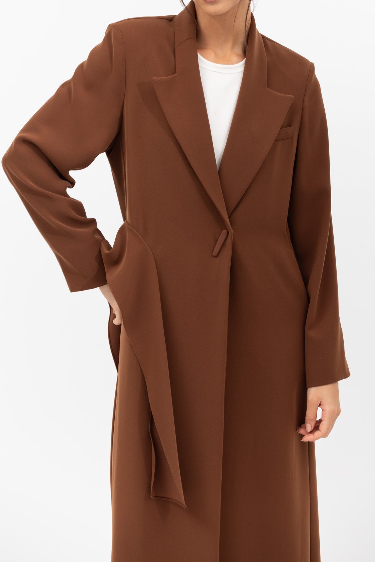 Tuxedo Abaya with Sash in Brown