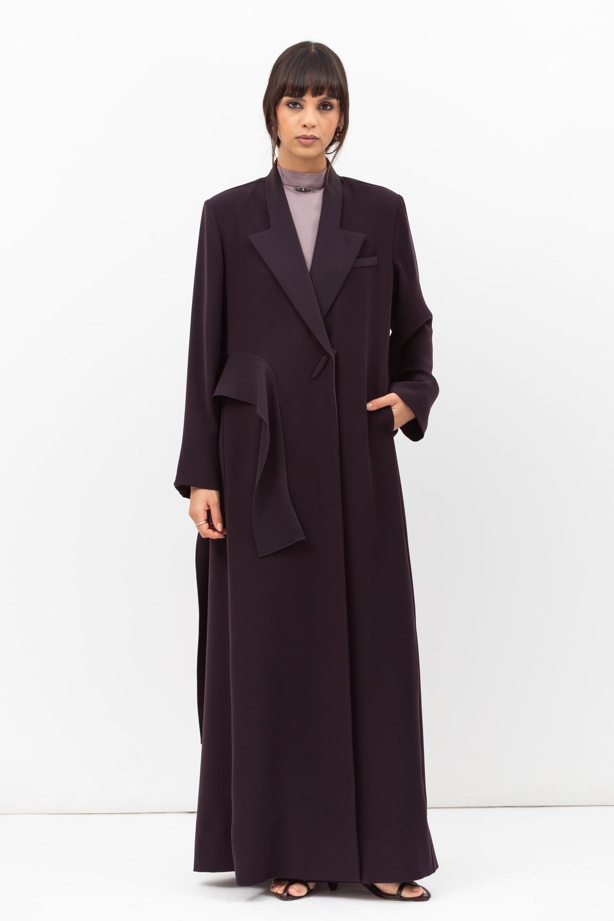 Tuxedo Abaya with Sash in Dark Purple RTW