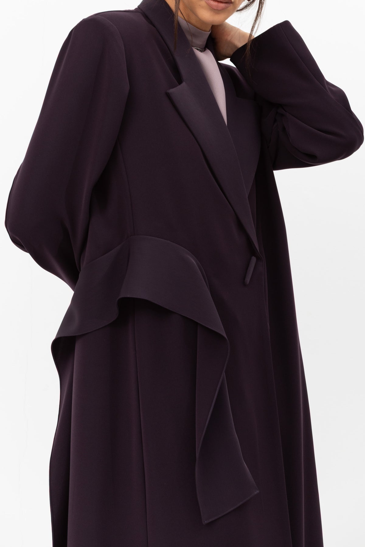 Tuxedo Abaya with Sash in Dark Purple RTW