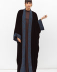 Velvet Abaya with Printed Brown and Blue