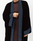 Velvet Abaya with Printed Brown and Blue