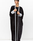 Velvet Butterfly Abaya in Printed Grey Black