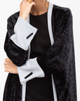 Velvet Butterfly Abaya in Printed Grey Black