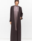 Winter Coat Abaya with Satin Collar in Dark Grey