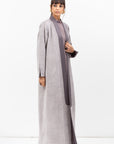 Winter Coat Abaya with Satin Collar in Textured Grey RTW