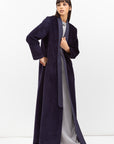Winter Coat Abaya with Satin Collar in Textured Navy