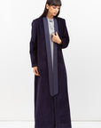 Winter Coat Abaya with Satin Collar in Textured Navy