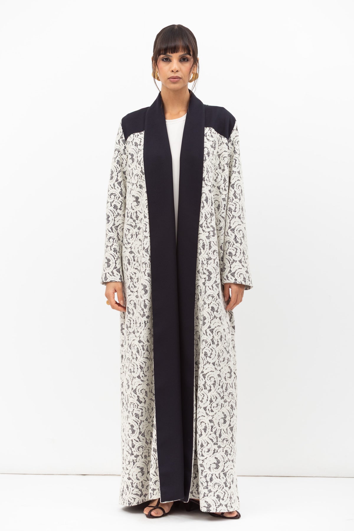 Winter Coat Lace Abaya in White