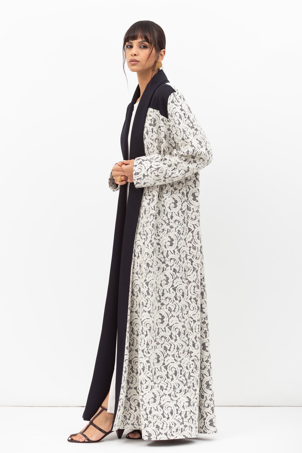 Winter Coat Lace Abaya in White