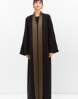 Winter Shawl Lapel Abaya with Olive Green Collar in Black RTW